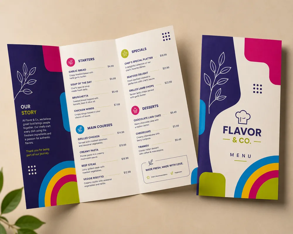 Menu Cards Restaurant Catering — Custom / multiple sizes inch Confirmed with your quote